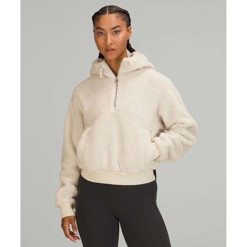 Lululemon Textured Fleece Hoodie Sherpa Jacket Women's 8 White Opal 1/2 Zip
